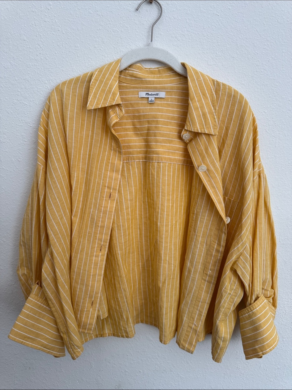 Madewell Yellow Striped Linen-Blend Button Front Jacket